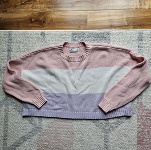 Hollister Pink, Purple, and White Crew Neck Cropped Sweater